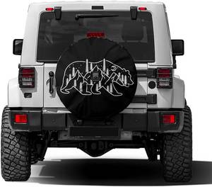 lot 11181 image: Delerain Spare Tire Cover with Backup Camera Hole Mountain Bear Wheel Covers Waterproof Dust-Proof UV Sun Universal Fit for RV Trailer RV SUV Truck (17 Inch for Diameter 31-33)