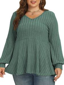 lot 11194 image: VOGRACE Plus-Size-Tops-for-Women Dressy V Neck Lantern Long Sleeve Shirts Casual Oversized Tunics Knit Pullover Sweaters SIZE 5XL