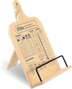 lot 11198 image: COMNICO Bamboo Cookbook Stand for Kitchen Counter, Foldable Cook Book Holder with Measurement Conversion Chart Recipe Book Stand Essential Accessories for Holding Cookbooks