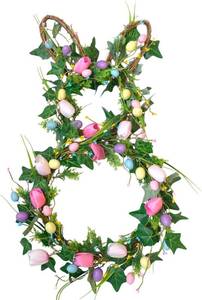 lot 11199 image: 28 Inch Easter Bunny Wreath for Front Door, Tulip Easter Egg Wreath with Colorful Berries, Spring Floral Wreaths for Home Wall Window Farmhouse Decor