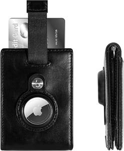 lot 12208 image: Slim Wallet for Men with AirTag Holder RFID Blocking Bifold Genuine Leather Minimalist Money Clip Pull Strap Easy Card Pullout (Angus Black)