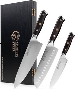 3-Piece Professional Kitchen Knife Set   Full Tang, Ultra-Sharp German 1.4116 High Carbon Stainless Steel   Forged Chef Knives with Ergonomic Ebony Wood Handles   Includes Premium Wooden Gift Box.