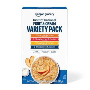 lot 12237 image: Amazon Grocery, Instant Oatmeal, Fruit & Cream Variety Pack, 9.8 Oz