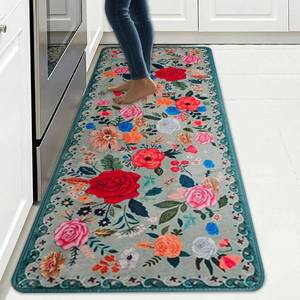 lot 12390 image: Floral Rugs for Kitchen Mat, Runner Rug for Entryway with TPR Backing 20X47 Non Slip Farmhouse Carpet for Kitchen Floor Laundry Room Bathroom Bedroom Hallways Area Rugs