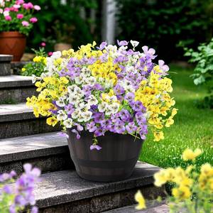 lot 12414 image: Artificial Flowers for Outdoor Decoration, 12 Bundles Faux Silk Phalaenopsis & Eucalyptus Plants, UV Resistant Plastic Flowers for Garden, Porch, Front Door, Spring Autumn Decor