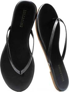 lot 12418 image: LULLASONG Flip Flops For Women Comfortable Round Toe Beach Sandals Thong Strap Slides Slip On Dressy Flats Sandals For Women Size 9.5