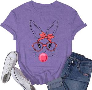 lot 12426 image: Womens Easter Shirt Happy Easter Bunny T-Shirt Rabbit Jesus Christian Egg Tee Tops Size Small