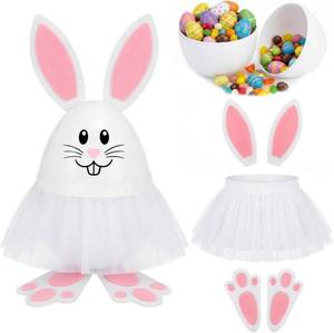 lot 12442 image: Jumbo Tutu Easter Eggs Baskets DIY Decorations Kit Egg Costume 11 Large Plastic Fillable Bunny Eggs Gift Felt Bunny Ears and Feet and Tulle Skirt for Easter Hunts, Party Favors(White)