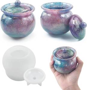 lot 12479 image: 2Set Jar Silicone Molds, Jar Resin Molds with Lid, Epoxy Molds for DIY Jewelry Storage Box,Candle Holder,Candy Container, Epoxy Resin Casting Craft Gifts