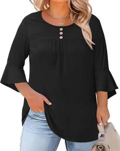 lot 12488 image: Rapbin Plus Size Tops for Women 34 Ruffle Sleeve Crew Neck Button Down Pleated Blouses Casual Fashion Tunic Size 3XL