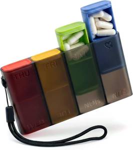 lot 12491 image: Travel Pill Organizer   Weekly Case for Once-Daily Use, Compact Pill Box 7 Day for Purse, Smooth Slide-Out Access, 8 Compartments for Daily Vitamins and Supplements, Easy to Use at Home or On the Go