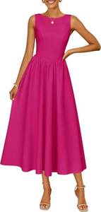 lot 12493 image: ZESICA Womens Spring Sleeveless Cocktail Dresses 2026 Summer Crewneck Flowy Wedding Guest Party A Line Midi Dress Size Small