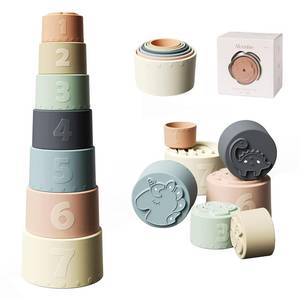 lot 12499 image: Moonkie Stacking Cups Toy, Fun Educational Baby Toys Silicone Soft Teething Toy, Age 6 Months, 7 Piece Set