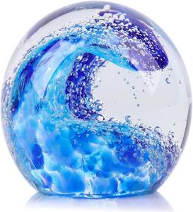 lot 12503 image: LCCCK Hand Blown Glass Ocean Waves Glass Ball Beach Office Decor, Blue Glass Paperweight Ideal Beach Decorations for Home, Suitability Seaside Villa Aquarium Ocean Lovers Gift