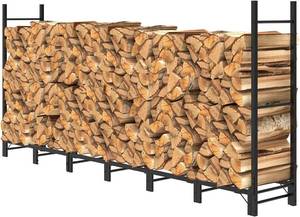 Helios&Hestia 8Ft Outdoor Firewood Rack for Fireplace, Heavy Duty Steel Log Holder, Indoor Wood Pile Storage Organizer, Adjustable Stacker Stand, Black