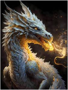 lot 12509 image: Fabioyar Diamond Art Kits for Adults - Frameless Golden White Fire Dragon 5d Diamond Painting Kits for Adults Beginners for Home Wall Decor 12 X 16 Inch