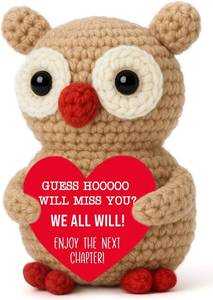 lot 12517 image: Crochet Owl Farewell Gift for Teacher Retirement or Coworker Leaving, Handmade Mini Owl Present for Women Men Friends, Funny Going Away Gift for Office Goodbye Party or Inspirational New Chapter