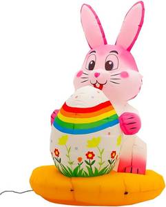lot 12520 image: 6FT Easter Inflatables Outdoor Decorations - Lighted Blow up Bunny Hugging a Easter Egg, Large Inflatable Yard Decoration with Built-in LEDs for Garden, Lawn, Patio
