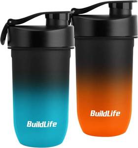 lot 12544 image: BuildLife Protein Shaker Bottle, 20oz Tritan Shaker Cup with Silent Mixing Grid   Lump Free Shakes 600ML for Pre Workout Protein & Smoothies, BPA-Free Leakproof Dishwasher Safe (BlackBlueBlackOrange)