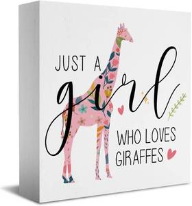 lot 12545 image: Funny Giraffe Gifts Wooden Box Sign for Giraffe Lovers - Desk Decor, Women Girls Room, Birthday Shelf Table Decoration