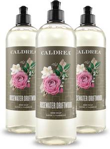 lot 12548 image: Caldrea Dish Soap, Biodegradable Dishwashing Liquid made with Soap Bark and Aloe Vera, Rosewater Driftwood, 16 oz , 3 Pack