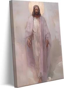 lot 12557 image: Framed Jesus Canvas Wall Art Christian Wall Decor Abstract God Religious Pictures Jesus Portrait Paintings Posters for Living Room Bedroom Church Prayer Room Home Decorations Ready to Hang 16x24in
