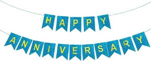 lot 12577 image: Happy Anniversary Banner Balloons Wedding Love Party and Background Indoor Outdoor Decorations (Glitter Blue)