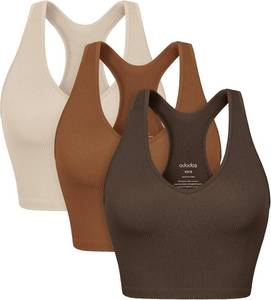 lot 12579 image: ODODOS 3-Pack Seamless Racerback Crop Tank for Women Ribbed Knit Soft Crop Tops Size ML
