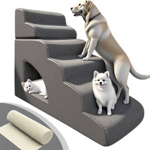 lot 12581 image: 6 Step Pet Stairs Ramp for High Beds Sofas 18-36 Inch, Non-Slip Dog Stairs for Small Old Medium Large XL Dogs Cats, Sturdy 75 Pounds 33D Foam Balanced 6-Tier Ladder with Machine Washable Cover