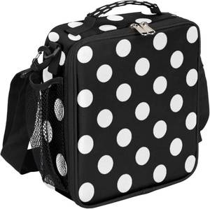 lot 12605 image: Polka Dot Insulated Lunch Box Kids Lunch Bags, Black and White Polka Dot Reusable Lunch Tote Bag Cooler Meal Bag with Shoulder Strap for Women Men Boys Girls