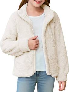 lot 12609 image: Haloumoning Girls Fuzzy Fleece Jacket Kids Sherpa Zip Up Fall Winter Coat Outerwear with Pockets Size Small