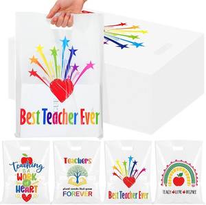 lot 12611 image: Locmeo 100 Pcs Large Plastic Best Teacher Appreciation Gift Bags Bulk 12 x 15 Back to School Thank You Teacher Party Favors Treat Bags with Handle for First Day of School Graduation Party Decor