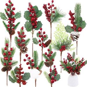 lot 12620 image: MEMOVAN Christmas Picks and Sprays Artificial Pine Needles Branches Berries Red Stems with Red Berry Pinecone Holly Xmas Floral Picks for Crafts Flower Arrangement Wreath Holiday Xmas Tree Decor-12PCS