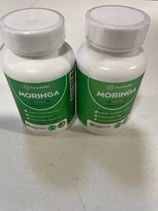 lot 12293 image: 2 Bottles Moringa 60 Powder Capsules - Pure Nutrient-Rich Moringa Powder - a Natural Green Antioxidant Superfood - Supports Energy, Skin Health, Gut Health - WEs