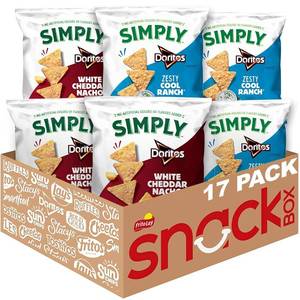lot 307 image: Simply, Doritos White Cheddar Nacho and Zesty Ranch Variety Pack, 0.875 Oz (Pack of 17) JAN 27 2026