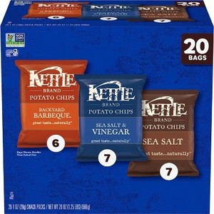 lot 364 image: Kettle Potato Chips Variety Pack - Case of 4 - 20 bags1 oz BB FEB 7 2026