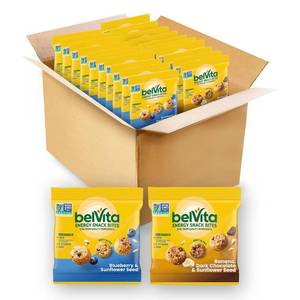 lot 372 image: belVita Energy Snack Bites Variety Pack, Banana Dark Chocolate & Sunflower Seed, Blueberry & Sunflower Seed, 15 Snack Packs BB 15 FEB 2026