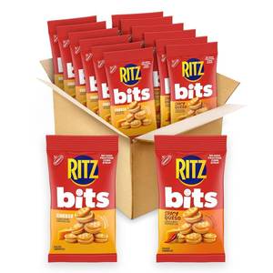 lot 373 image: RITZ Bits Cheese and Spicy Queso Cheese Sandwich Crackers Variety Pack, Snacks for Kids and Adults, Lunch Snacks, 12-3 oz Bags BB 11 APR 2026