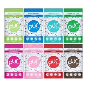 lot 401 image: PUR Gum, Aspartame Free, Sugar Free & 100% Xylitol, Chewing Gum, Variety Pack, 55 Pieces, Pack of 8. BB June 2028.
