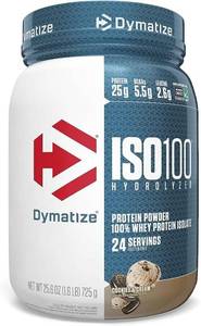 lot 439 image: Dymatize ISO100 Hydrolyzed Protein Powder, 100% Whey Isolate Protein, 25g of Protein, 5.5g BCAAs, Gluten Free, Fast Absorbing, Easy Digesting, Cookies and Cream, 1.6 Pound BB 526