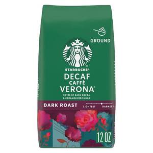lot 451 image: Starbucks Ground Coffee, Dark Roast Hot or Iced Coffee, Decaf Caff  Verona, 12 oz Nov 2025