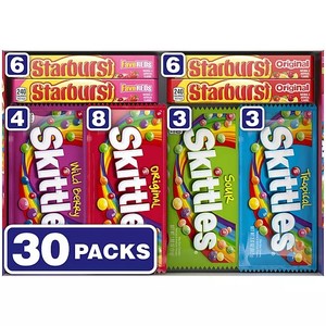 lot 475 image: Starburst and Skittles Chewy Candy, Variety Pack, 30 pk. BB 82026