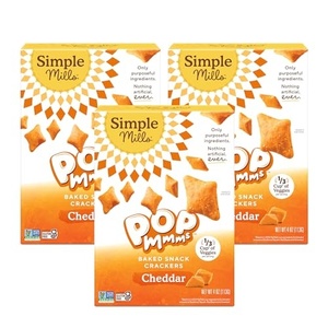 lot 478 image: Simple Mills Pop Mmms Cheddar Baked Snack Crackers, Gluten Free, 4 Ounce (Pack of 3) BB February 22, 2026