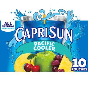 lot 516 image: Capri Sun Flavored with Other Natural Flavor Juice Drink Blend, 10 Pouches, for School Lunches and On-the-Go Hydration, Pacific Cooler, All Natural Ingredients, 6 fl oz BB May 19th, 2026