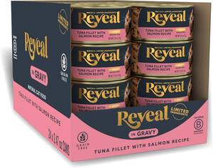 lot 518 image: Reveal - Grain Free  Wet Canned Cat Food  2.47oz - 24 Pack - Premium Nutrition, 100% Natural, No Additives, and Limited Ingredients (Tuna with Salmon in Gravy) BB May 13,2025