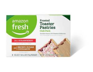 lot 550 image: Amazon Fresh Frosted Toaster Pastries Club Pack (24 ct Strawberry & 12 ct Brown Cinnamon Sugar) BB DEC 2 2025