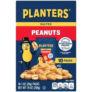 lot 574 image: Planters Salted Peanuts, Plant Based Protein, 10-1 oz. Bags BB March 2026