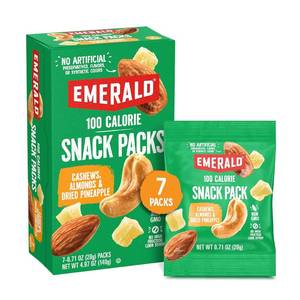 lot 588 image: Lot of 2, Emerald Nuts Cashews and Almonds with Dried Pineapple 7 Ct (1-Pack), 100-Calorie Individual Packs of Mixed Nut Blend and Dried Fruit Jan 20, 2026
