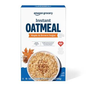 lot 625 image: Amazon Grocery, Maple & Brown Sugar Instant Oatmeal, 15.1 Oz, 10 Ct BB Mar 25, 2027