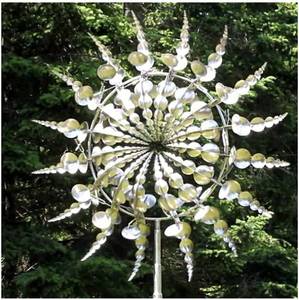 lot 1731 image: Unique and Magical Metal Windmill,3D Wind Powered Kinetic Sculpture, Lawn Solar Wind Wind Spinners for Yard and Garden, Wind Catchers Metal Outdoor Patio Decoration Wind Sculpture (Silvery)